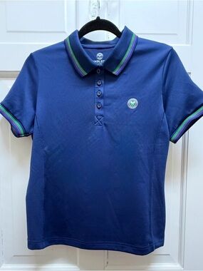 Wimbledon Navy Short Sleeve Polo with Green & Purple Trim